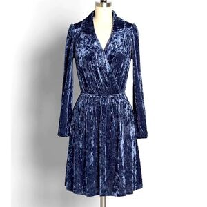 Modcloth Totally Crushed It Velvet Midi Dress Women’s Large Velour Blue Party